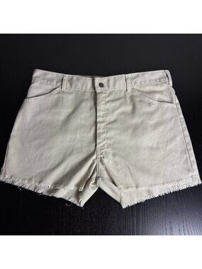 Vintage 80s Mens Size 35 Beige Cutoff Frayed Canvas Short Shorts